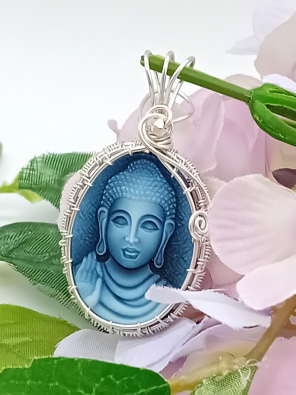 Schmuckanhänger Achat Kamee gefärbt Motiv Buddha 925 Sterlingsilber – Bild 2
