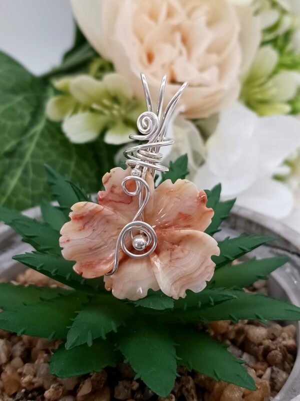 Schmuckanhänger Achatblüte (gefärbt) gewebt in 925 Silber – Bild 8