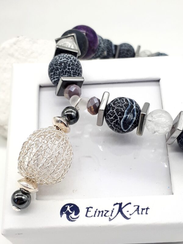Lilafarbene Kette aus Achatperlen, Hämatit, Bergkristall und Glas 925 Silber – Bild 10