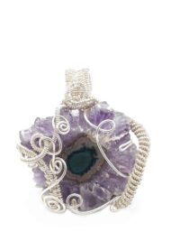 Schmuckanhänger Amethyst Querschnitt in 925 Silber handgefertigt