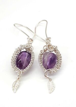 Ohrhänger Amethyst 925 Silber mit Feder