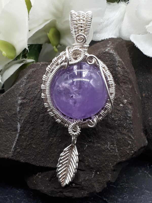 Schmuckanhänger Lila Amethyst-Kugel 925 Sterlingsilber handgewebt – Bild 5