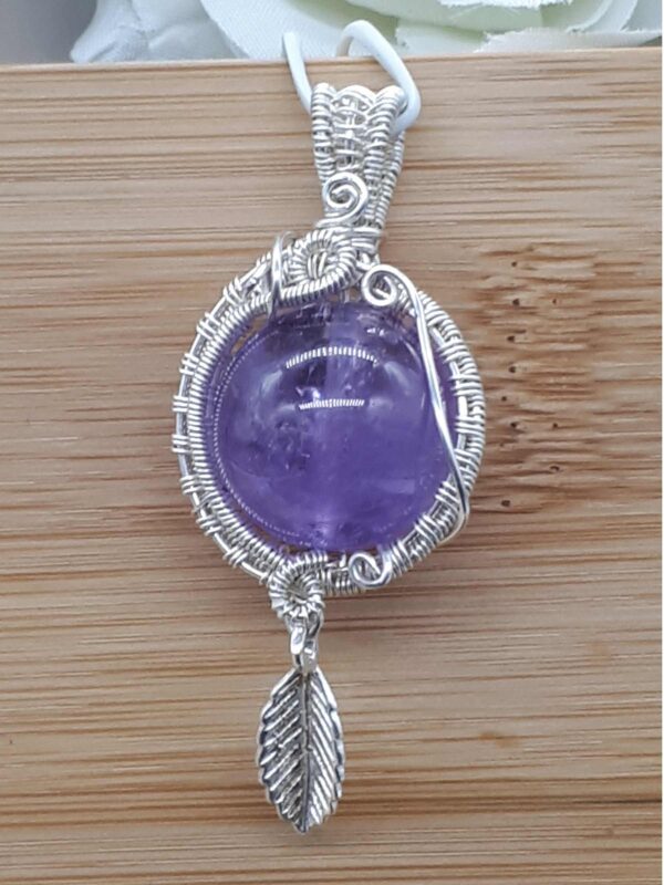 Schmuckanhänger Lila Amethyst-Kugel 925 Sterlingsilber handgewebt – Bild 7