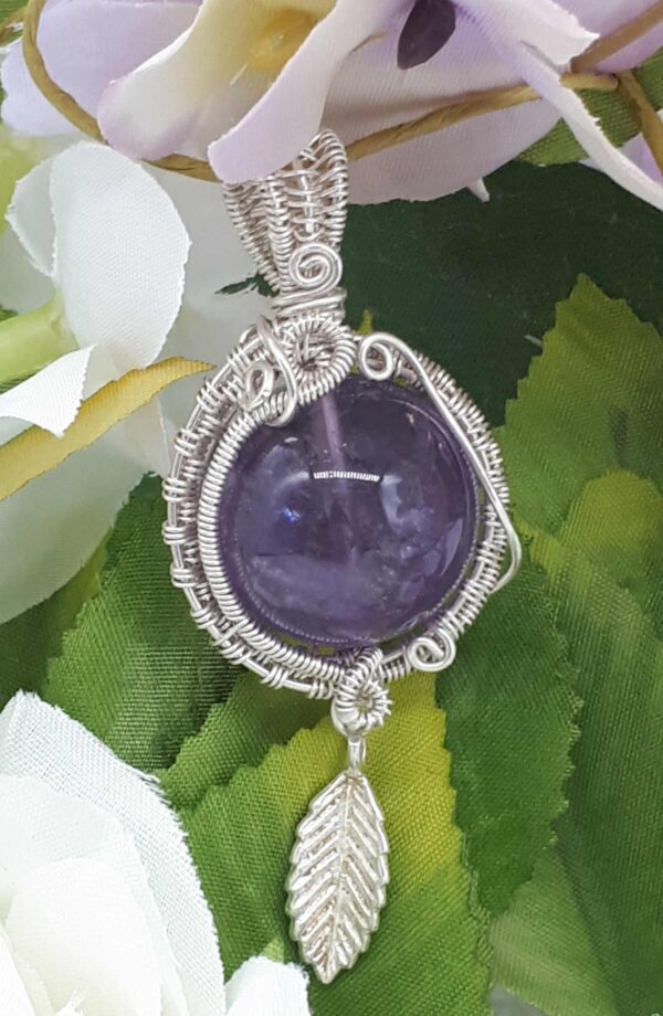 Schmuckanhänger Lila Amethyst-Kugel 925 Sterlingsilber handgewebt – Bild 2