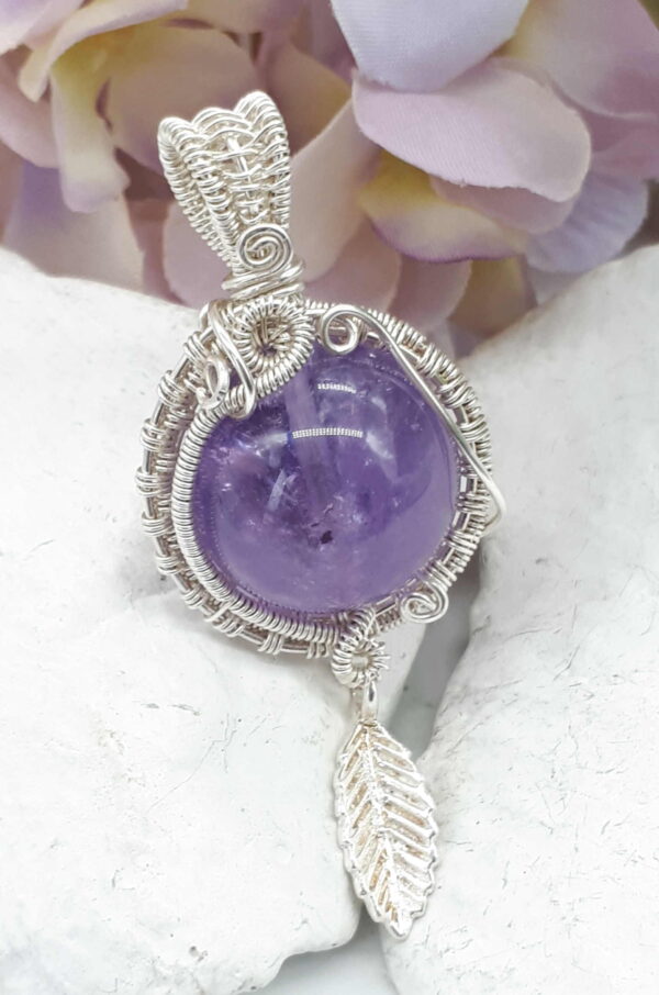 Schmuckanhänger Lila Amethyst-Kugel 925 Sterlingsilber handgewebt – Bild 6