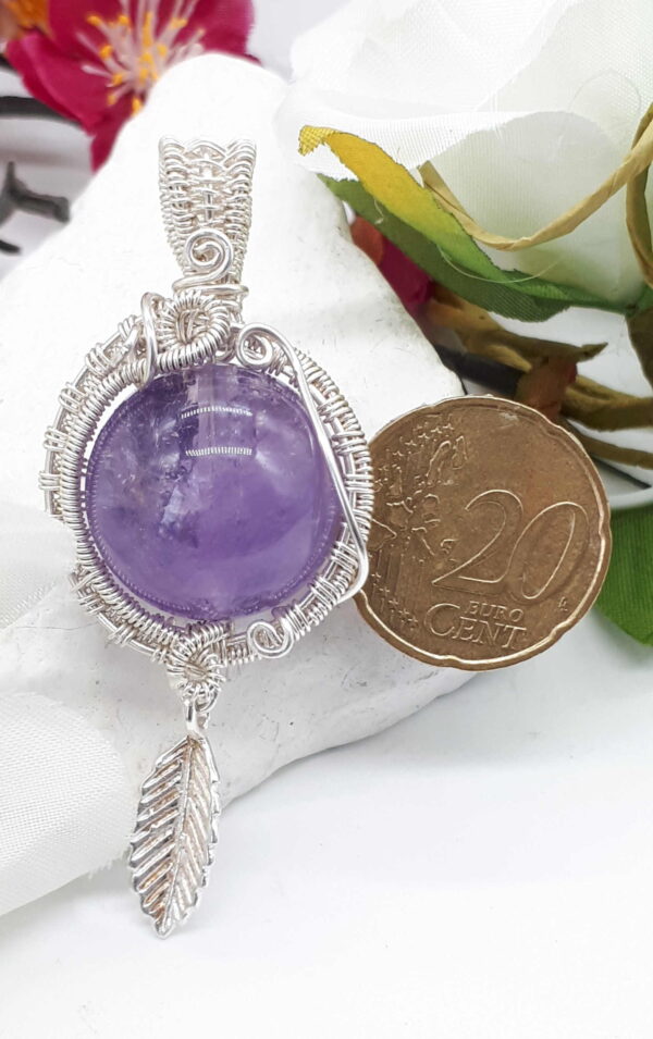 Schmuckanhänger Lila Amethyst-Kugel 925 Sterlingsilber handgewebt – Bild 4