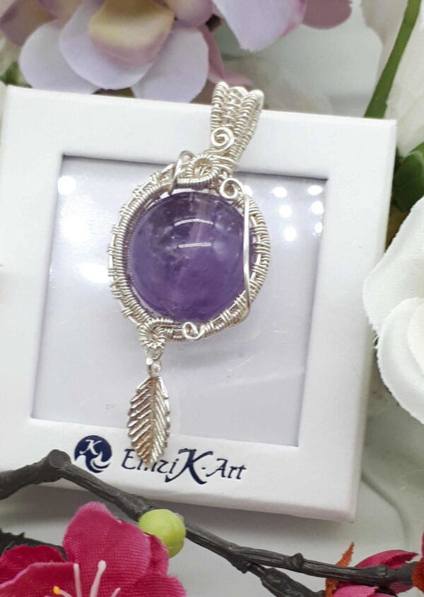 Schmuckanhänger Lila Amethyst-Kugel 925 Sterlingsilber handgewebt – Bild 3