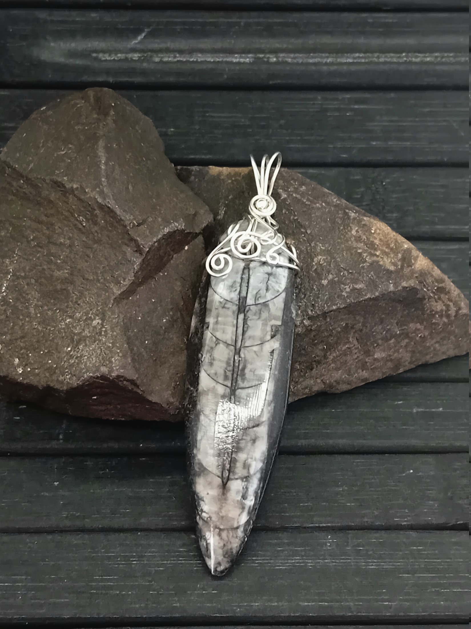 Anhänger aus Fossil Orthoceras 925 Silber – Bild 6