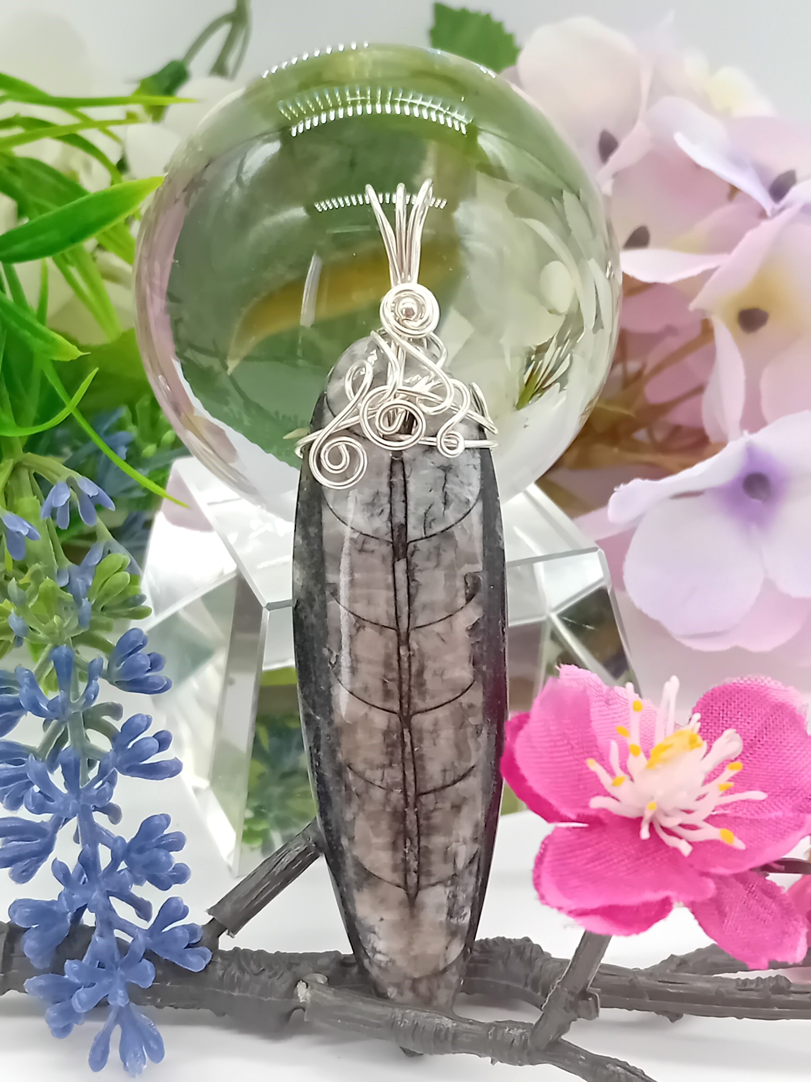 Anhänger aus Fossil Orthoceras 925 Silber – Bild 2