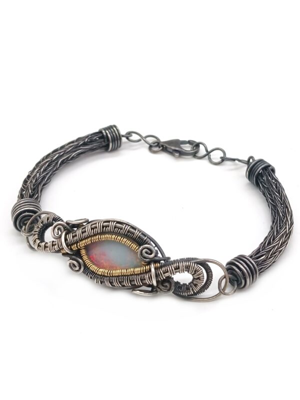 Silberarmband geschwärzt mit Opaltriplette Sterlingsilber und Fassung 585 Gold umwebt