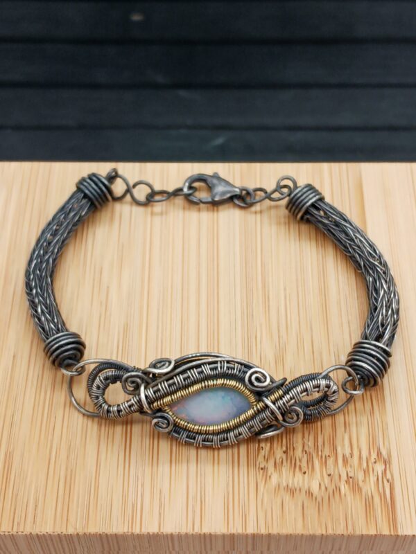 Silberarmband geschwärzt mit Opaltriplette Sterlingsilber und Fassung 585 Gold umwebt – Bild 13