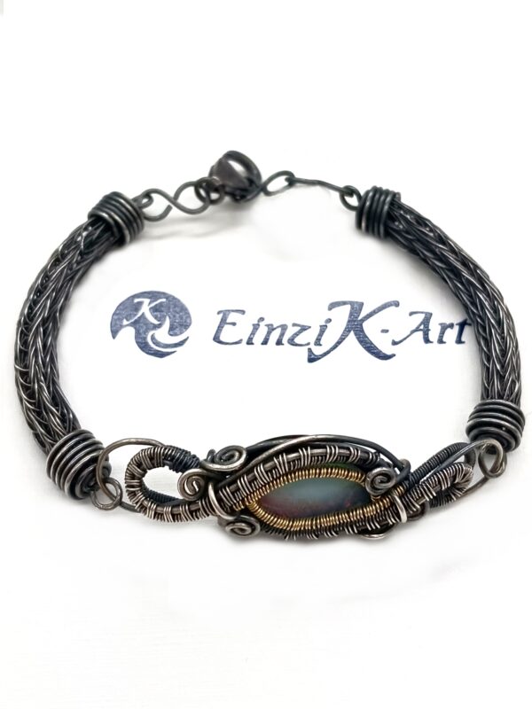 Silberarmband geschwärzt mit Opaltriplette Sterlingsilber und Fassung 585 Gold umwebt – Bild 8