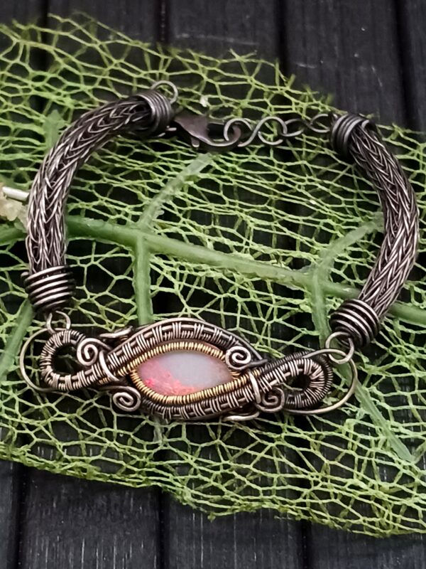 Silberarmband geschwärzt mit Opaltriplette Sterlingsilber und Fassung 585 Gold umwebt – Bild 9