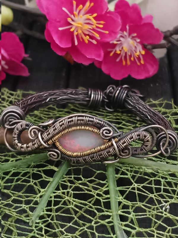 Silberarmband geschwärzt mit Opaltriplette Sterlingsilber und Fassung 585 Gold umwebt – Bild 10