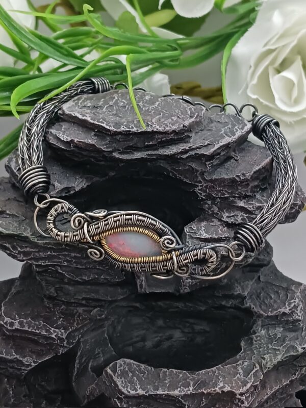 Silberarmband geschwärzt mit Opaltriplette Sterlingsilber und Fassung 585 Gold umwebt – Bild 14