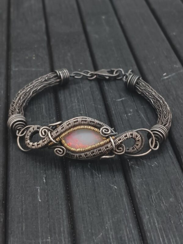 Silberarmband geschwärzt mit Opaltriplette Sterlingsilber und Fassung 585 Gold umwebt – Bild 15