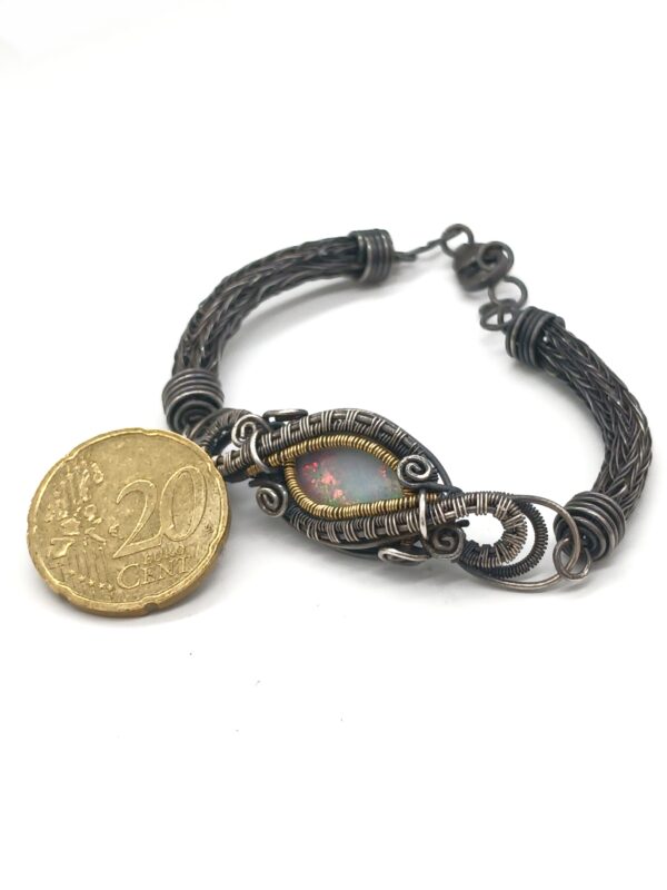 Silberarmband geschwärzt mit Opaltriplette Sterlingsilber und Fassung 585 Gold umwebt – Bild 12