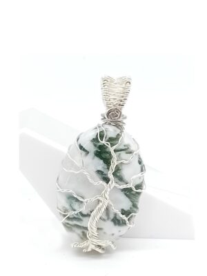 Schmuckanhänger Baumachat aus 925 Silber mit Lebensbaum