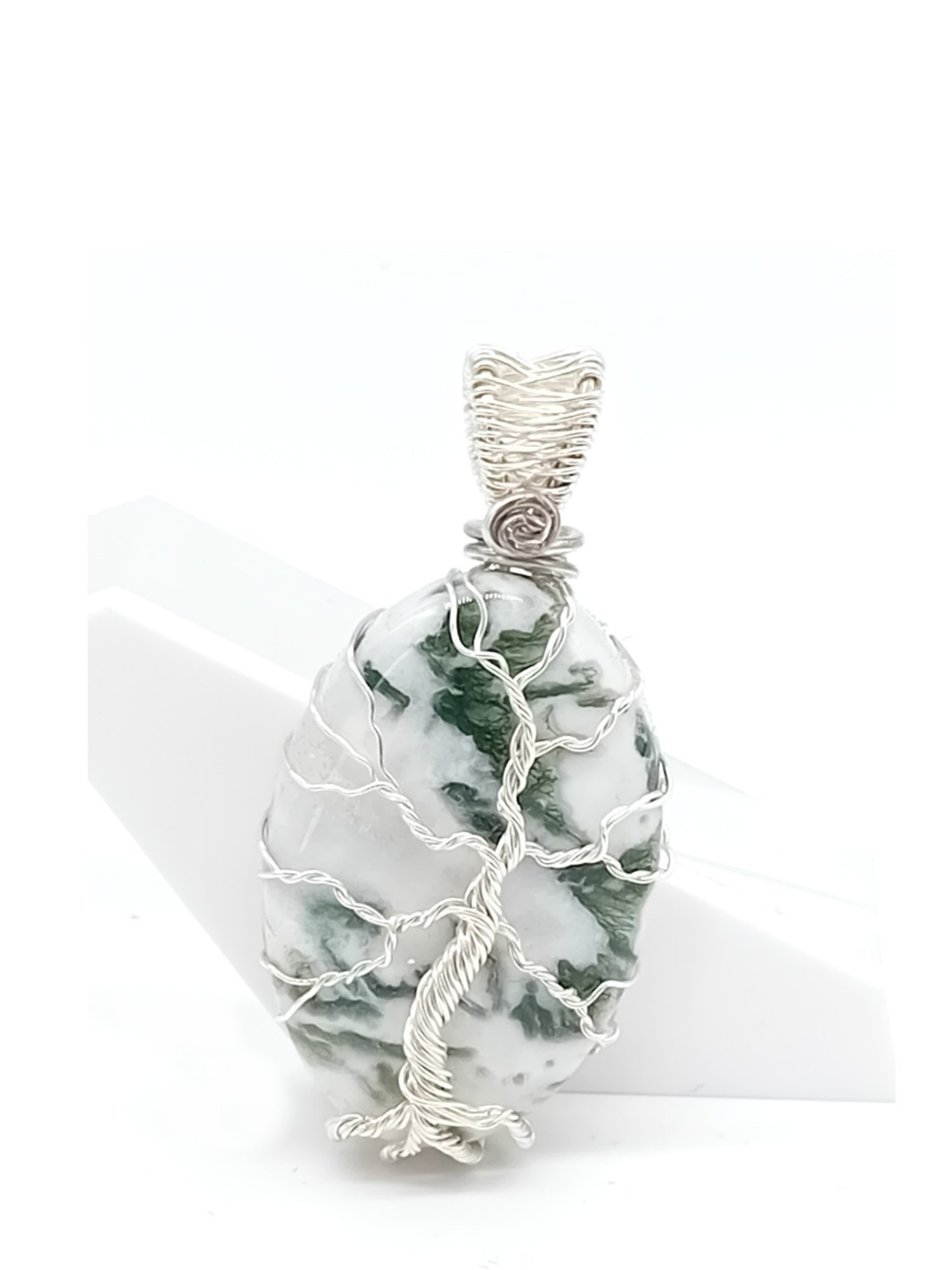 Schmuckanhänger Baumachat aus 925 Silber mit Lebensbaum