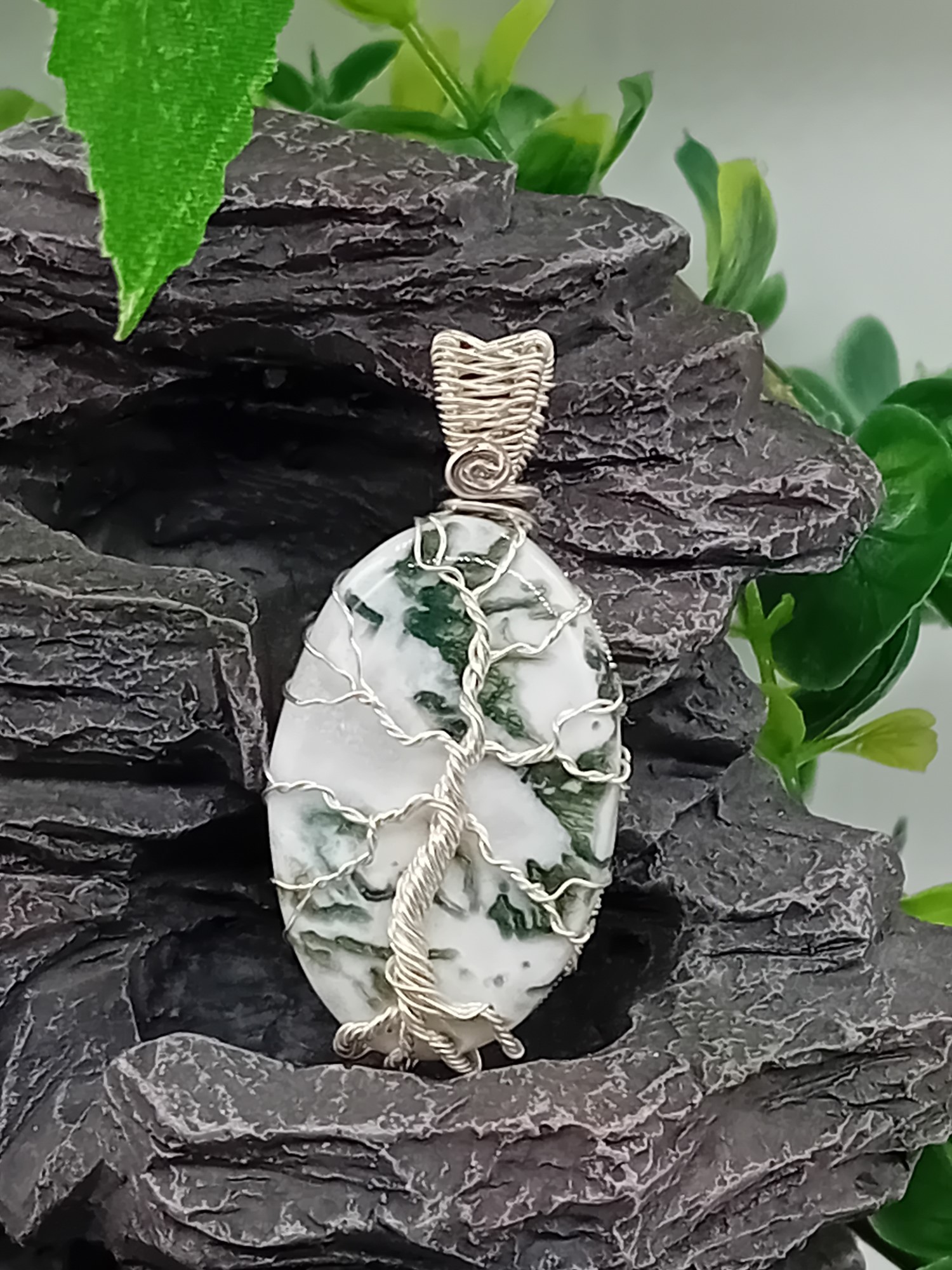 Schmuckanhänger Baumachat aus 925 Silber mit Lebensbaum – Bild 4