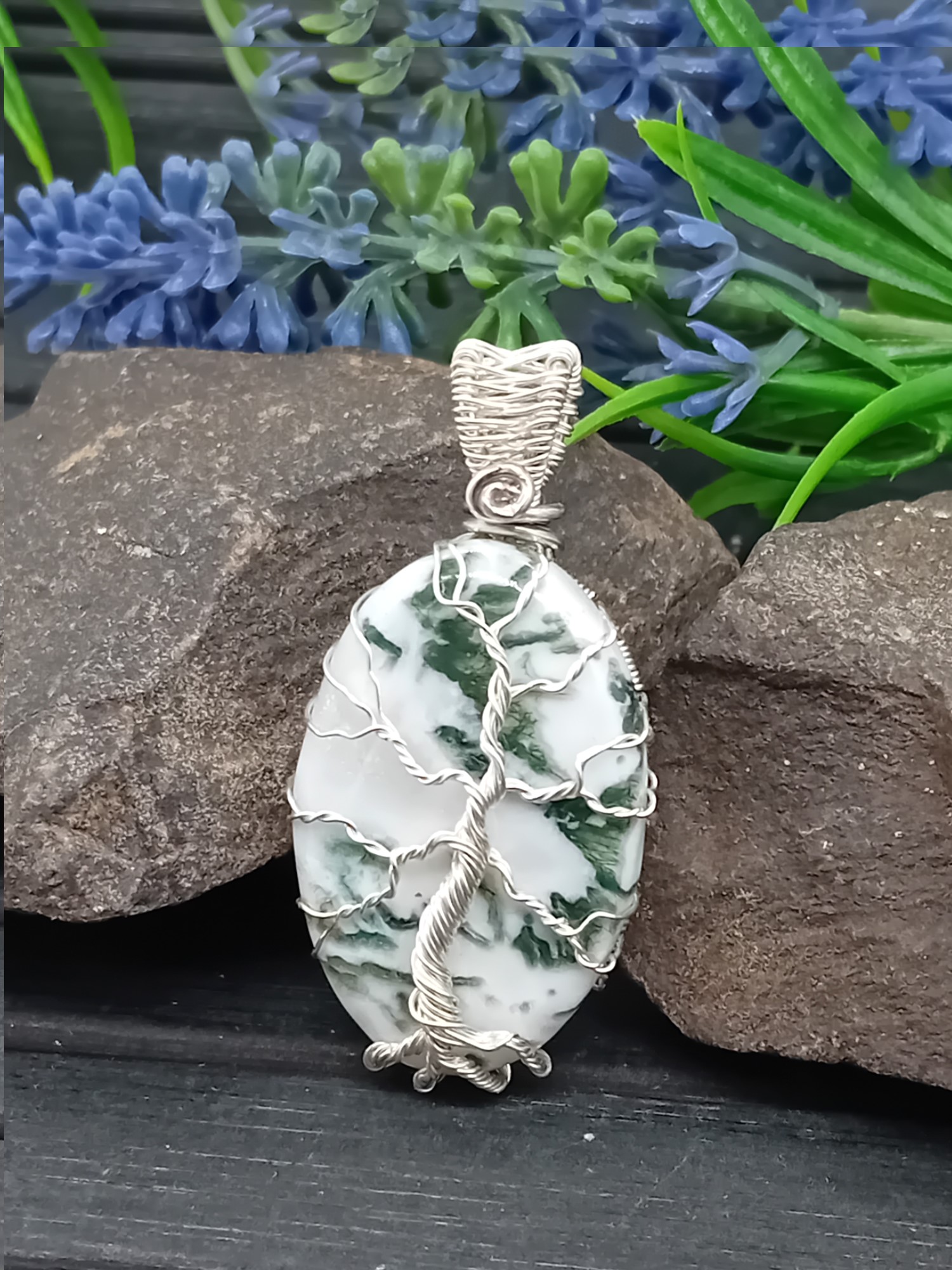 Schmuckanhänger Baumachat aus 925 Silber mit Lebensbaum – Bild 6