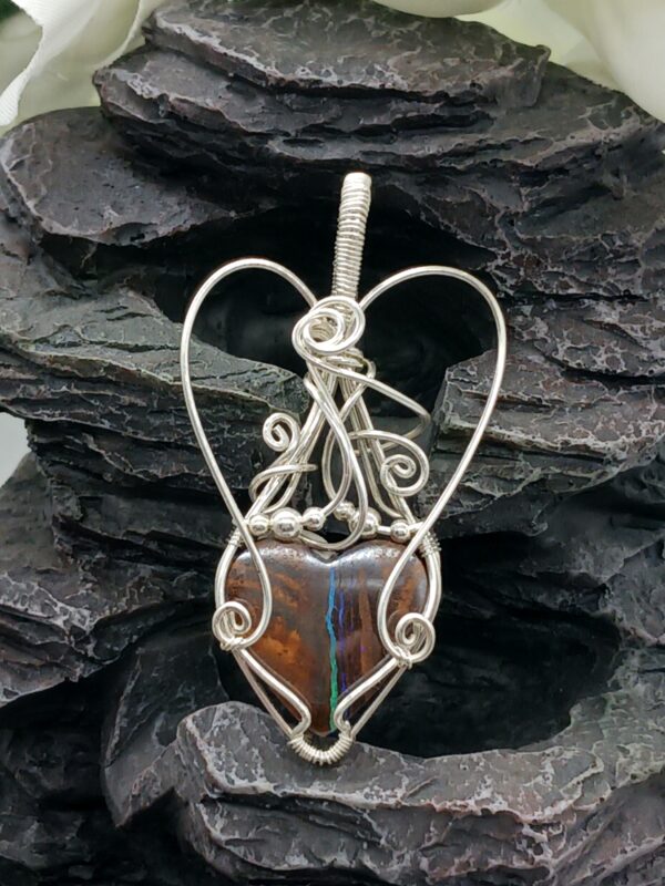 Schmuckanhänger Boulderopal in Herzform 925 Sterlingsilber – Bild 5