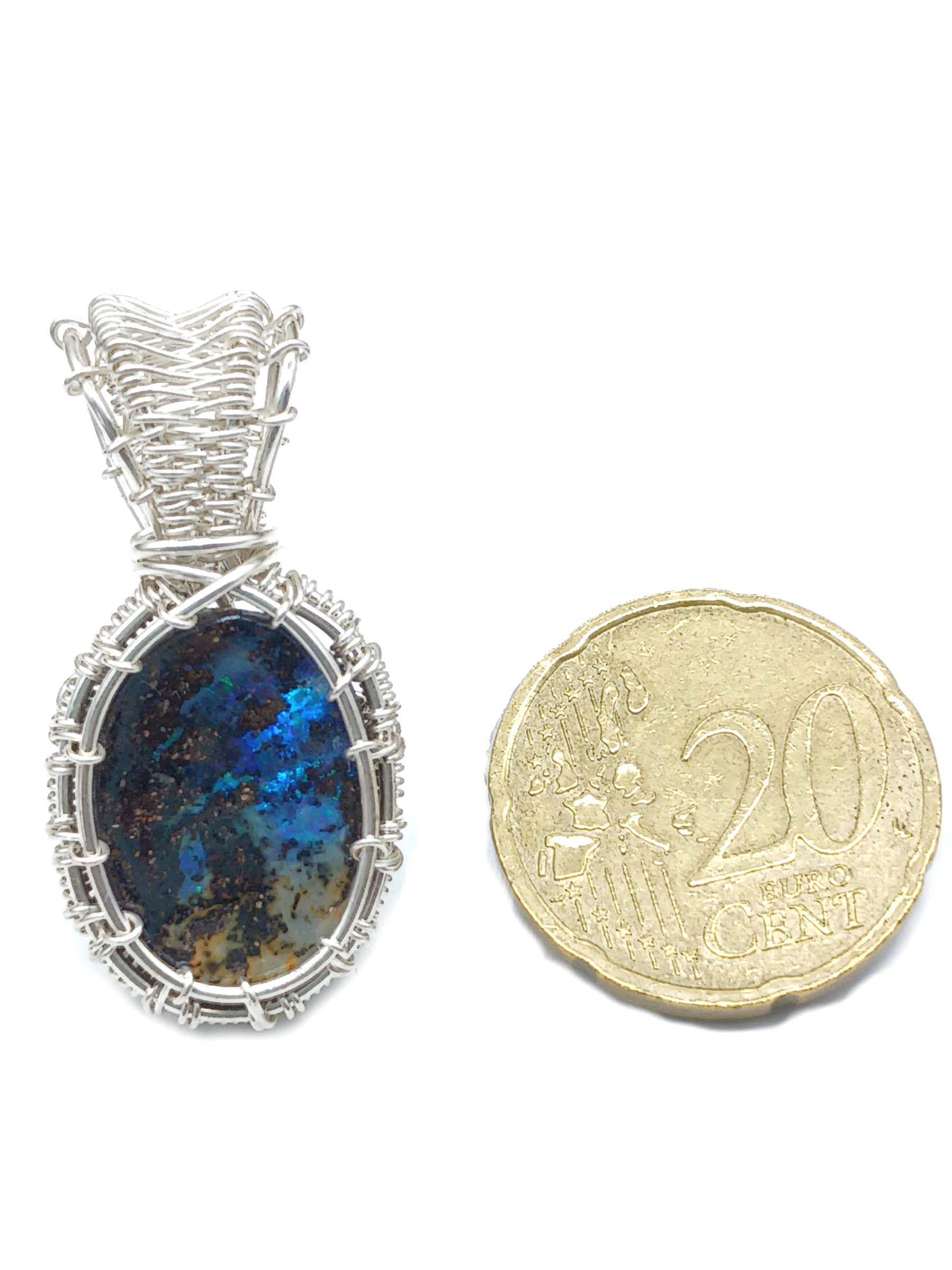 Kettenanhänger Boulderopal in Blau und Braun 925 Silber – Bild 5