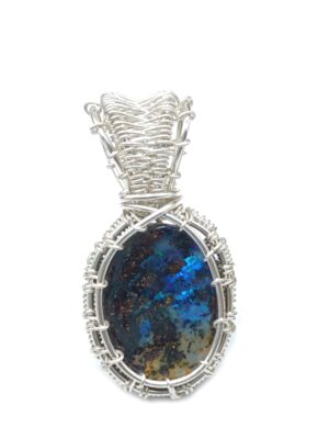 Kettenanhänger Boulderopal in Blau und Braun 925 Silber