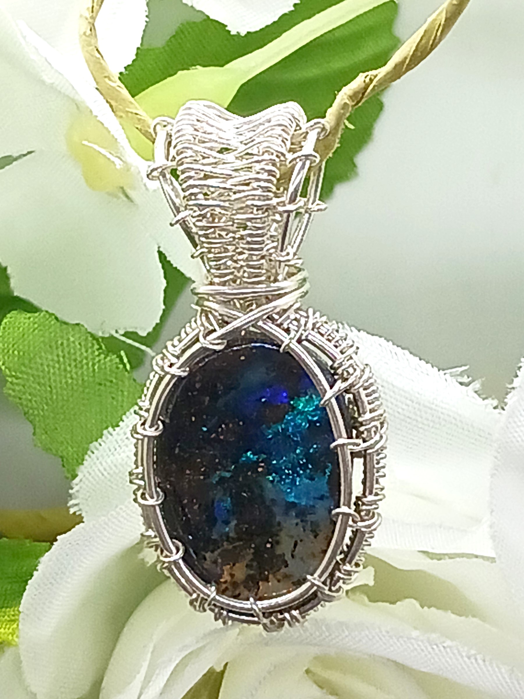 Kettenanhänger Boulderopal in Blau und Braun 925 Silber – Bild 3