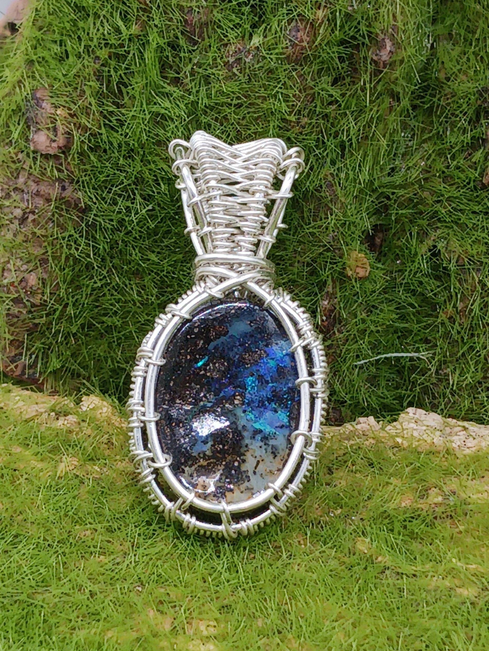 Kettenanhänger Boulderopal in Blau und Braun 925 Silber – Bild 6