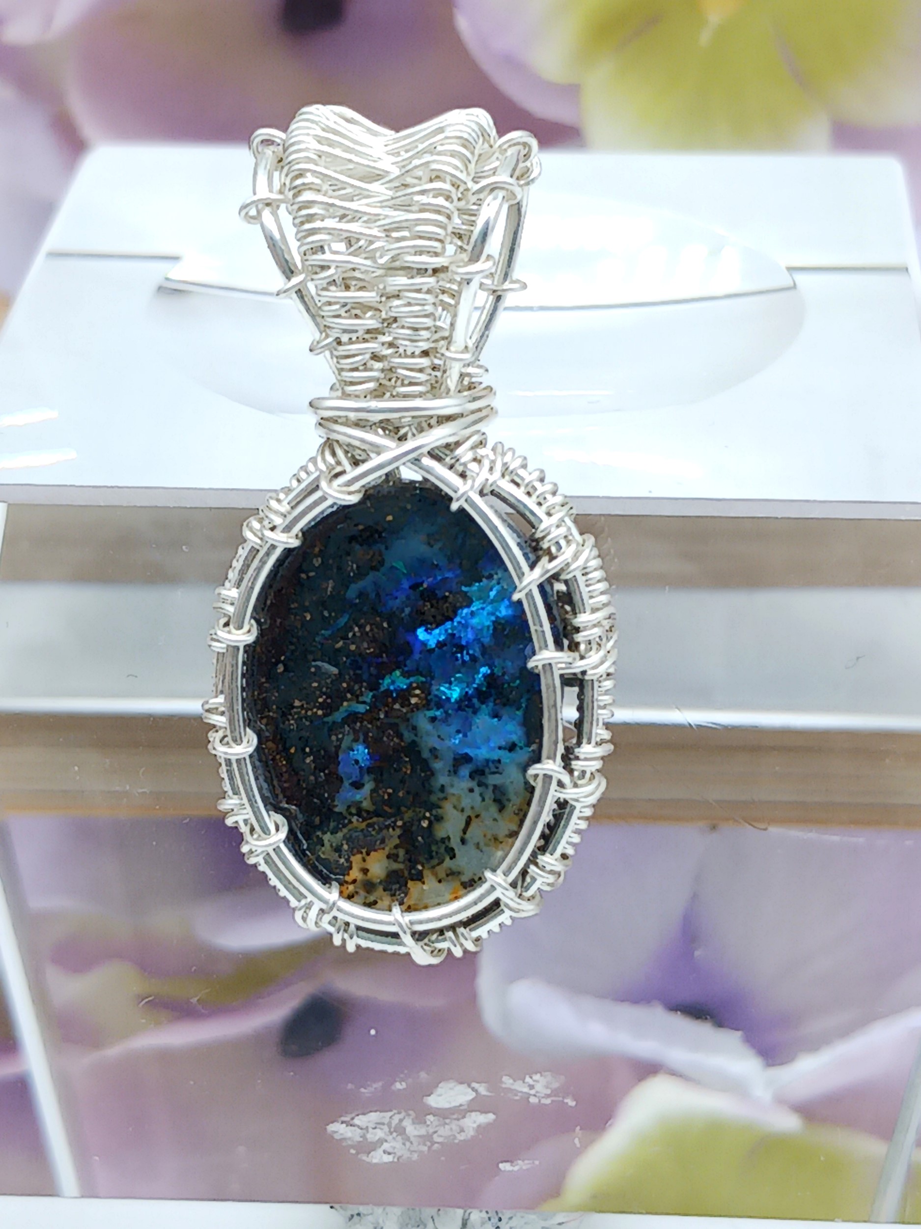 Kettenanhänger Boulderopal in Blau und Braun 925 Silber – Bild 7