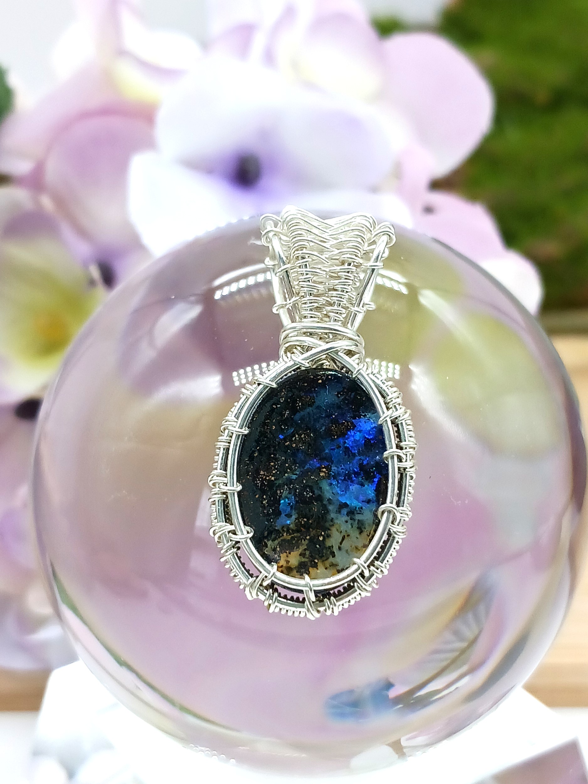 Kettenanhänger Boulderopal in Blau und Braun 925 Silber – Bild 8