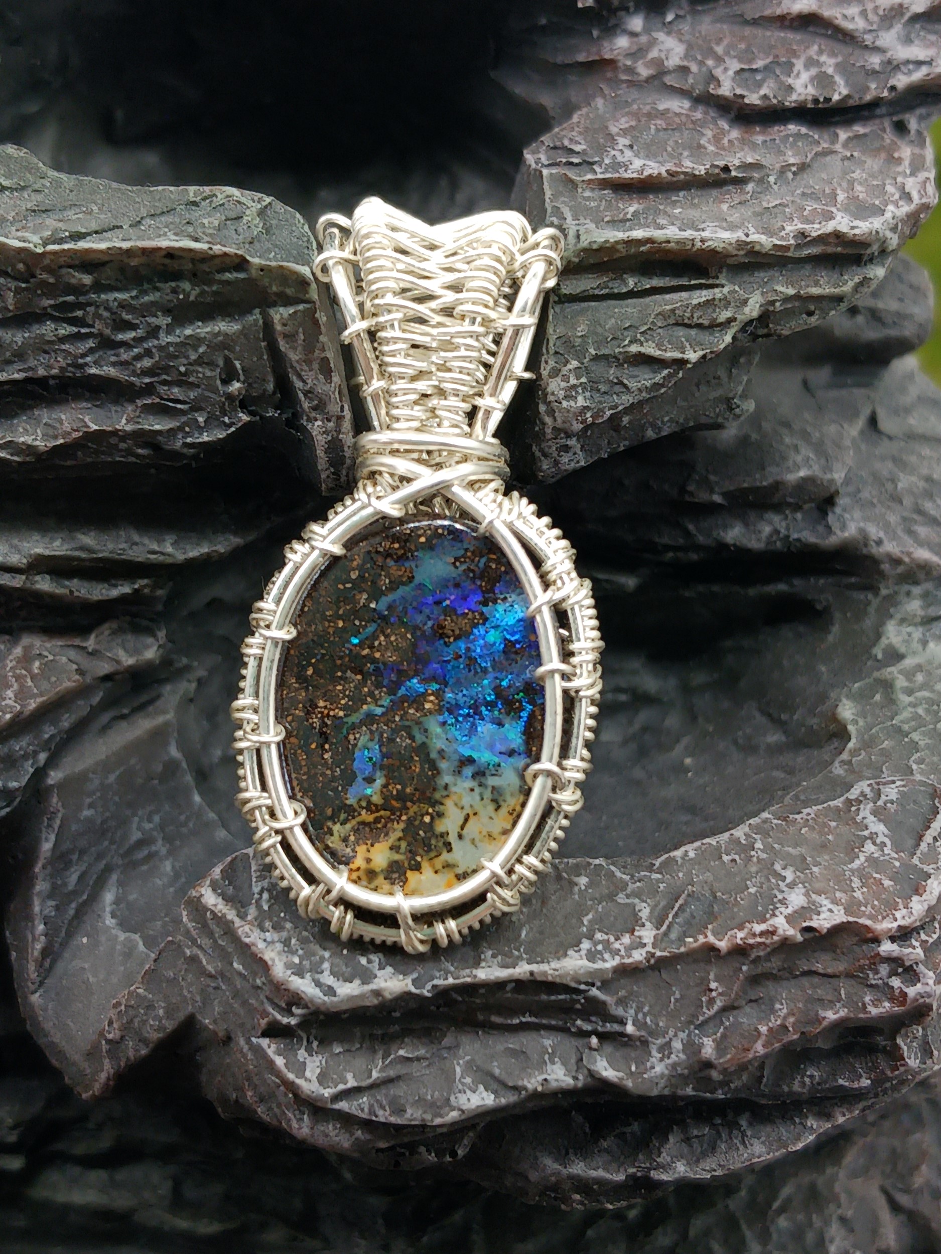 Kettenanhänger Boulderopal in Blau und Braun 925 Silber – Bild 9