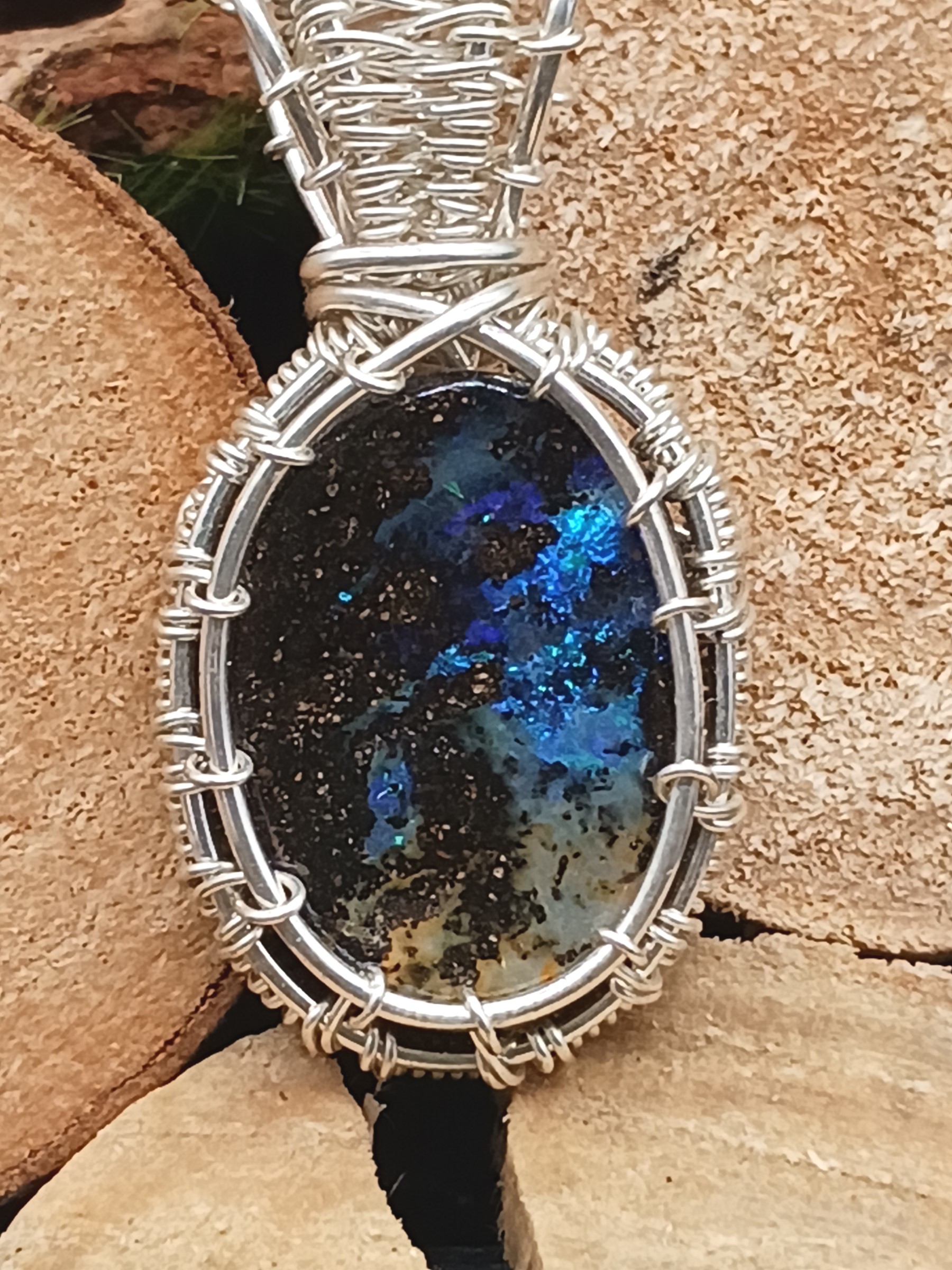 Kettenanhänger Boulderopal in Blau und Braun 925 Silber – Bild 10
