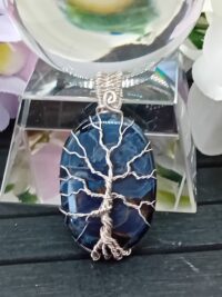 Kettenanhänger Pietersit blau mit Lebensbaum Unikat 925er Silber