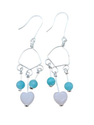 Ohrhänger Rosenquarz-Herz mit Amazonit