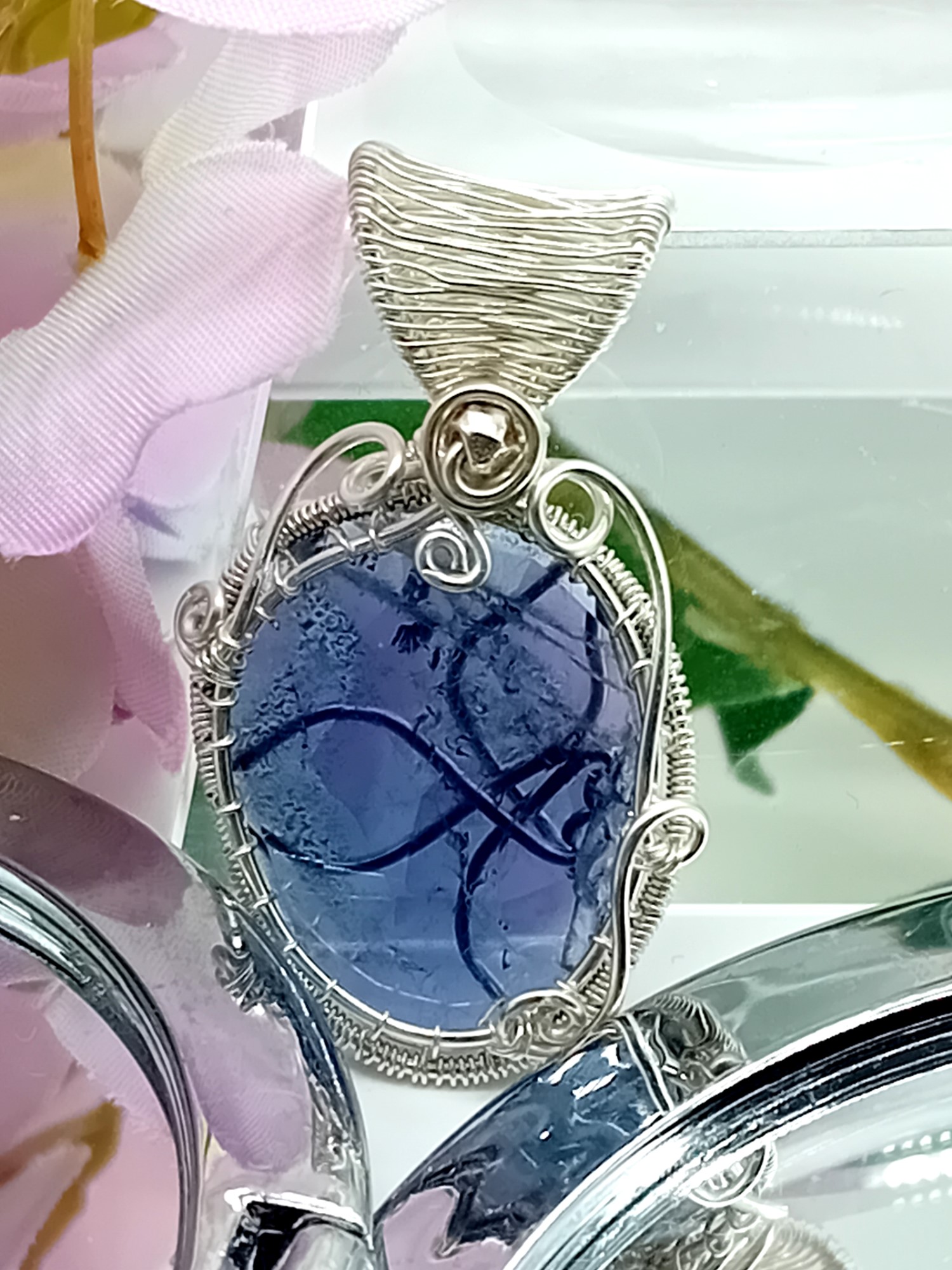 Anhänger Tansanit oval 925 Silber Rosecut Schliff – Bild 5