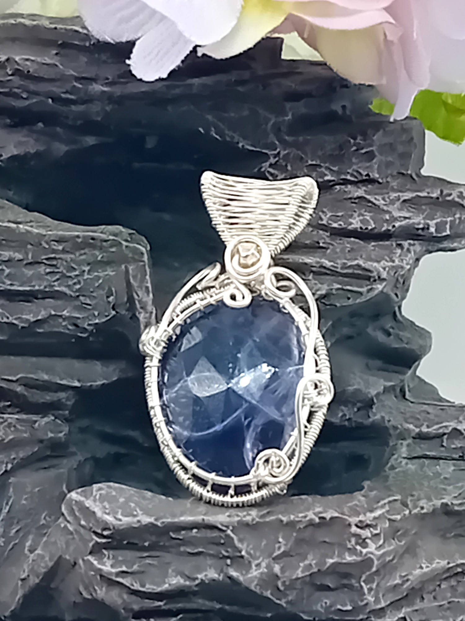 Anhänger Tansanit oval 925 Silber Rosecut Schliff – Bild 2