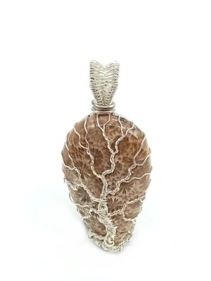 Anhänger fossile Koralle 925 Silber mit Lebensbaum