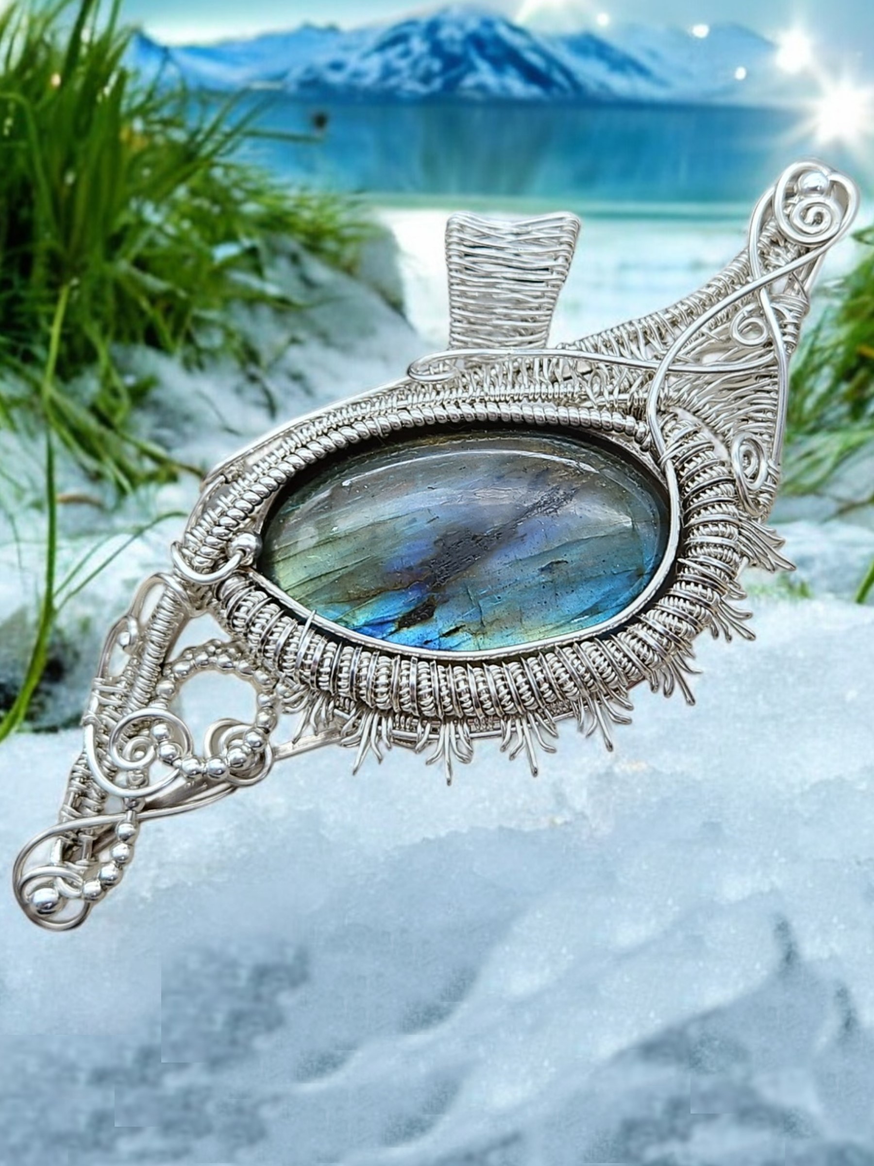 Anhänger Drachenauge Eisdrache Labradorit in Sterlingsilber