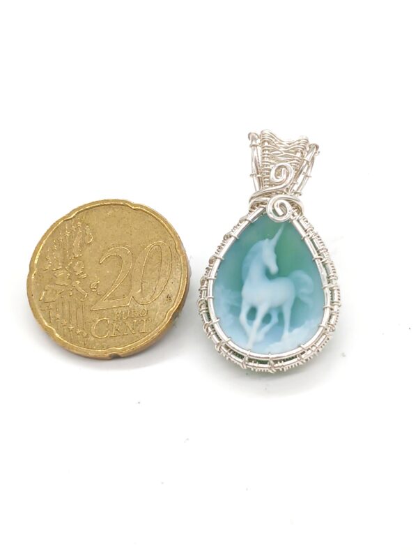 Schmuckanhänger Achat Kamee gefärbt grün Motiv Einhorn 925 Sterlingsilber – Bild 11
