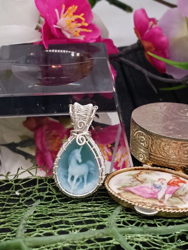 Schmuckanhänger Achat Kamee gefärbt grün Motiv Einhorn 925 Sterlingsilber – Bild 8
