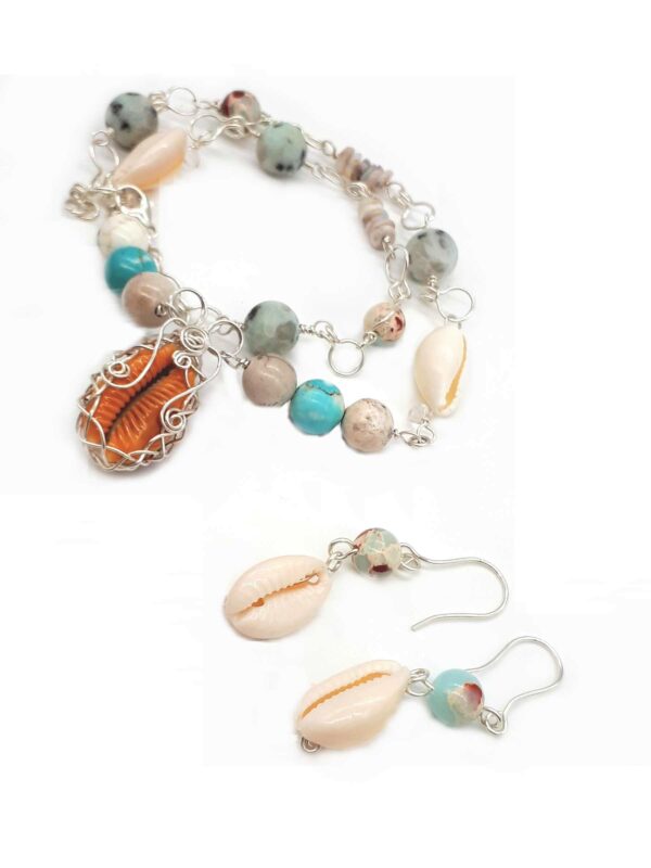 Kauri-Muschel-Halsband mit Opalrondellen und Achatperlen (Boho-Style) – Bild 6