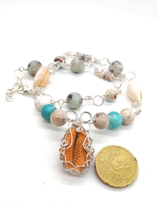 Kauri-Muschel-Halsband mit Opalrondellen und Achatperlen (Boho-Style) – Bild 5