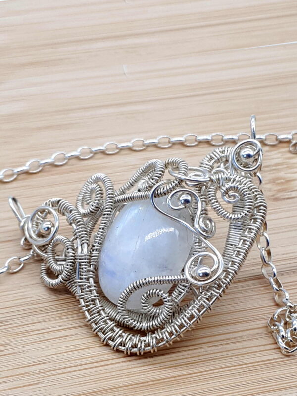 Schmuckanhänger Weißer Labradorit 925 Silber mit Kette – Bild 2
