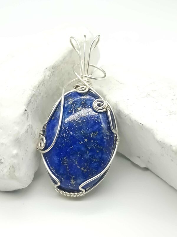 Schmuckanhänger Lapislazuli blau gewebt in Sterlingsilber – Bild 3