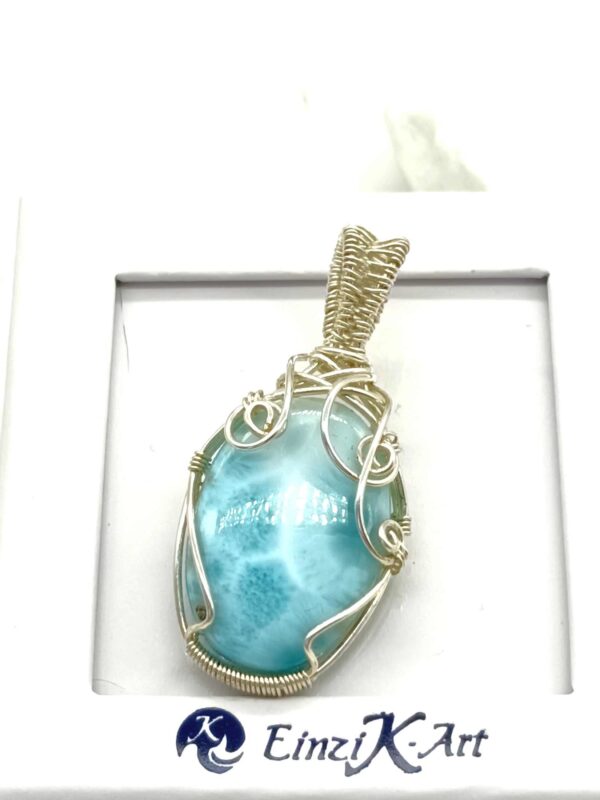 Schmuckanhänger mit blau-türkisfarbenen Larimar in 925 Silber – Bild 3