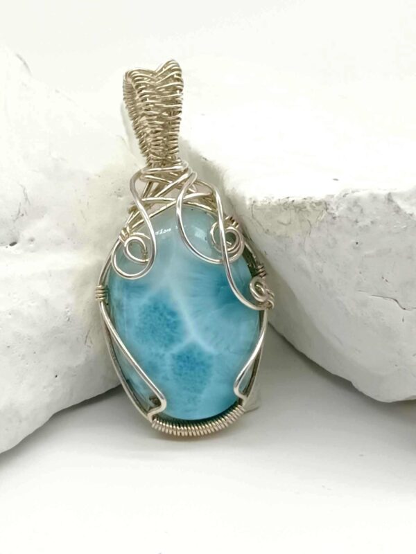 Schmuckanhänger mit blau-türkisfarbenen Larimar in 925 Silber – Bild 4