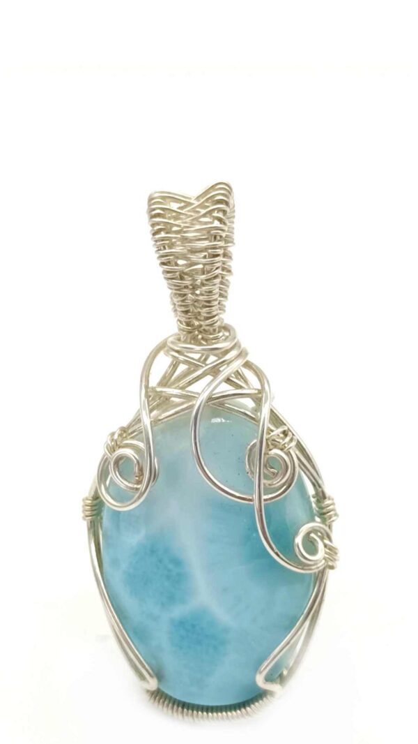Schmuckanhänger mit blau-türkisfarbenen Larimar in 925 Silber – Bild 5