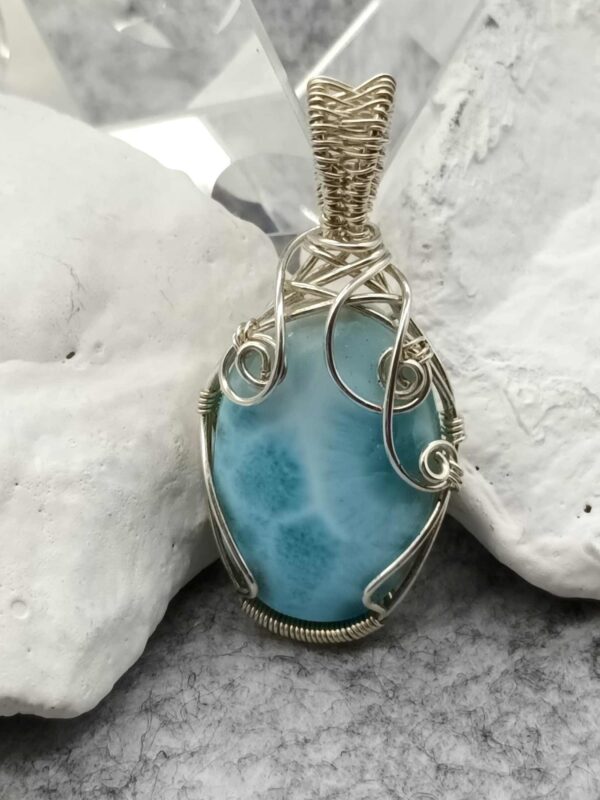 Schmuckanhänger mit blau-türkisfarbenen Larimar in 925 Silber – Bild 7